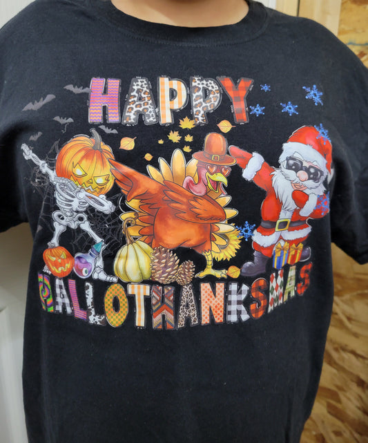 Happy Hallothanksmas T-Shirt, Size Large