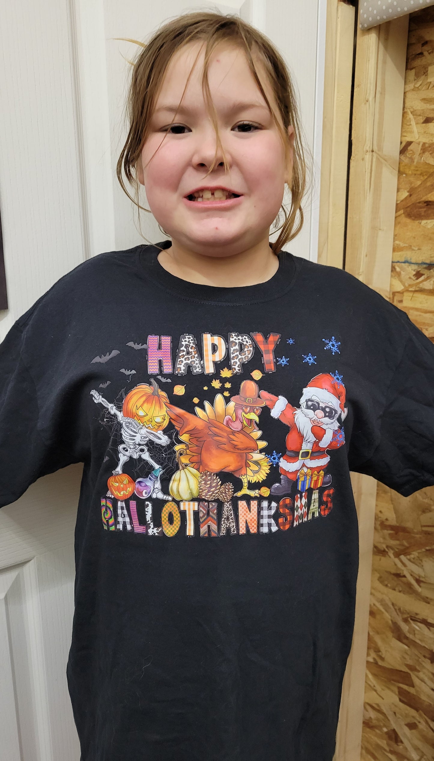 Happy Hallothanksmas T-Shirt, Size Large