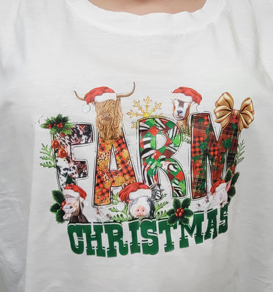 Farm Christmas White T-Shirt, Size Women's Plus 1X