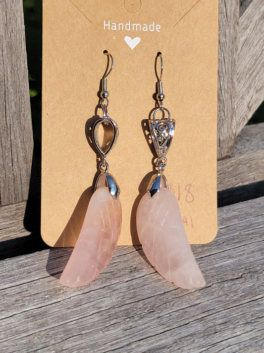 Rose Quartz Wing Earrings