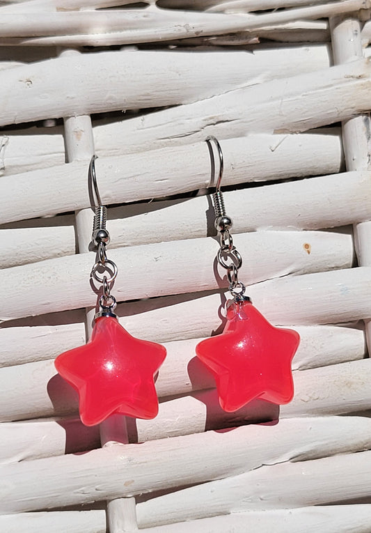 Puffy Pink Star Earrings