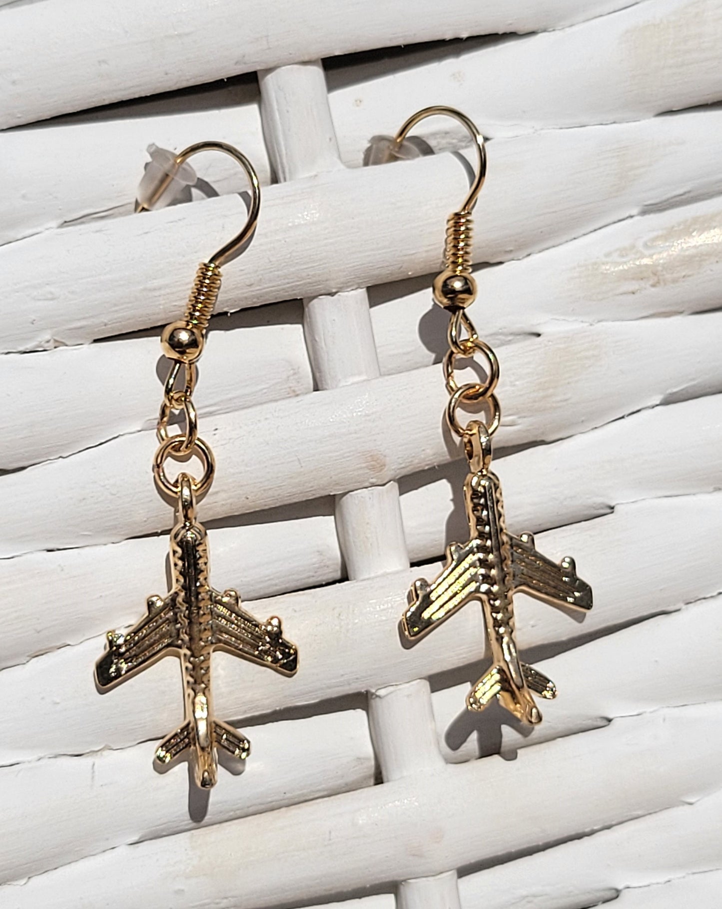 Gold Airplane Earrings