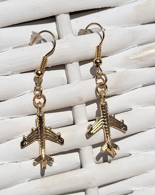 Gold Airplane Earrings