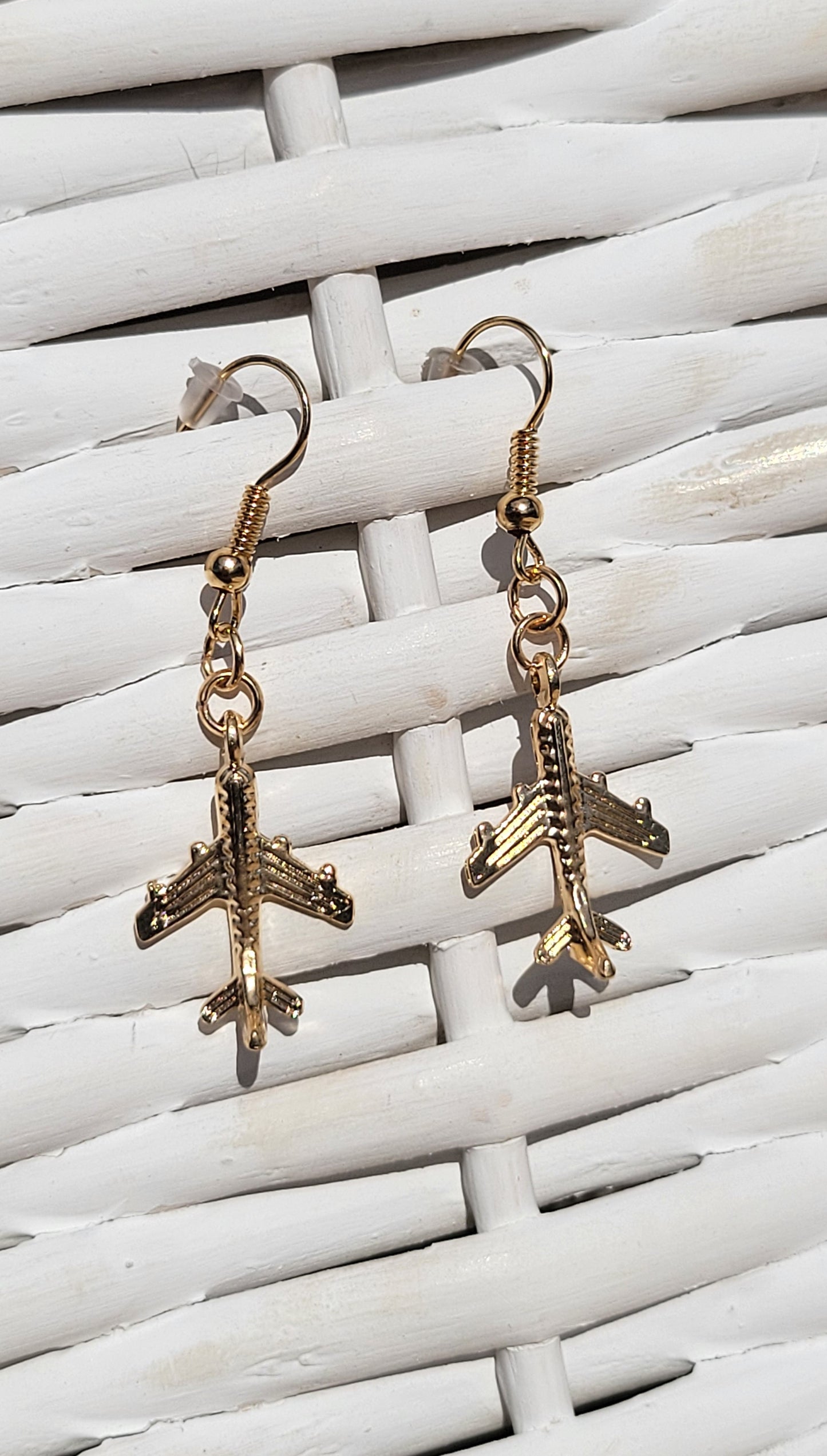 Gold Airplane Earrings