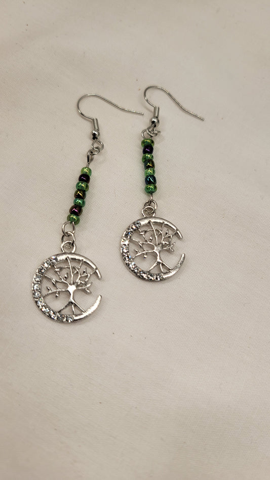 Tree of Life w/ Green Bead Earrings