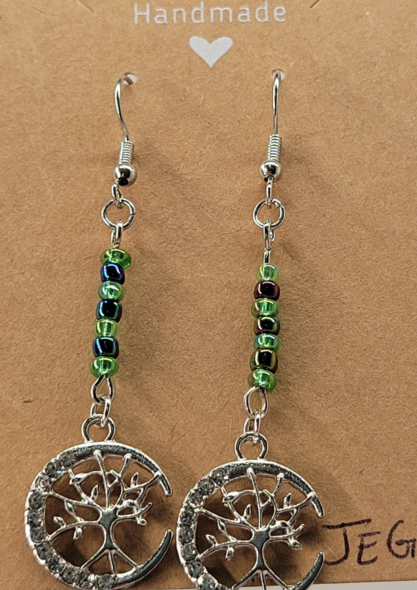 Tree of Life w/ Green Bead Earrings