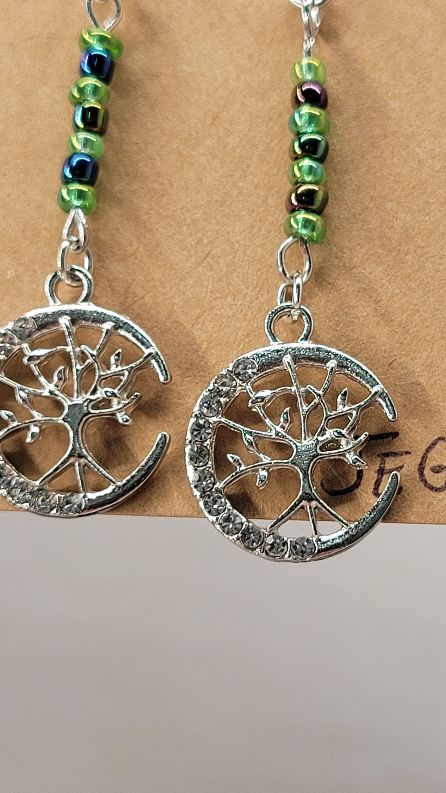 Tree of Life w/ Green Bead Earrings