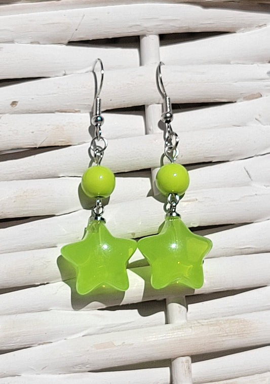 Puffy Green Star Earrings