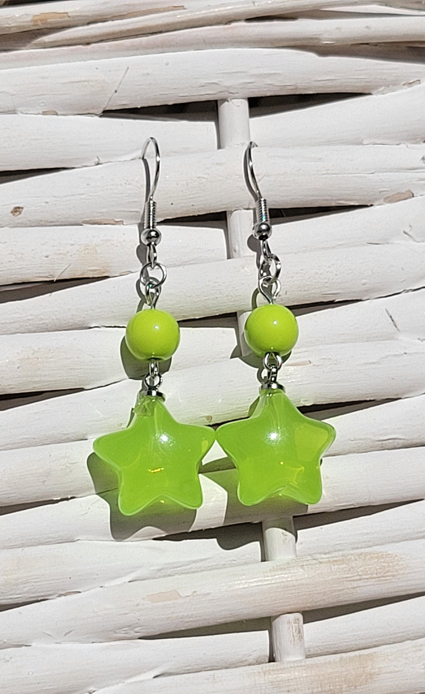 Puffy Green Star Earrings