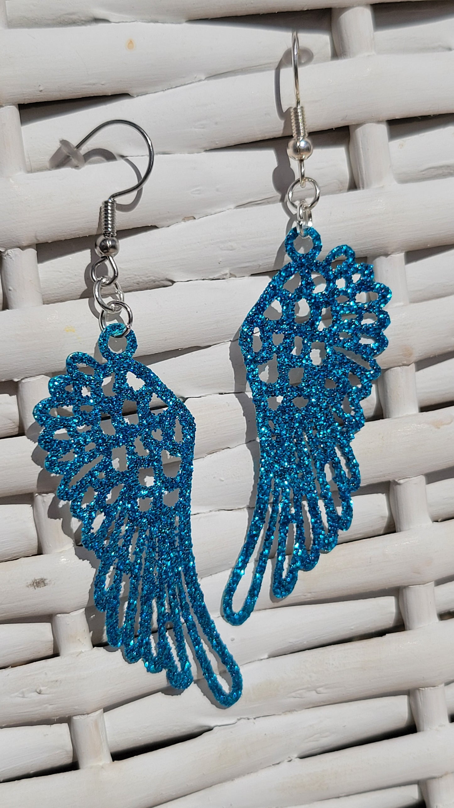 Blue Glittered Wing Earrings