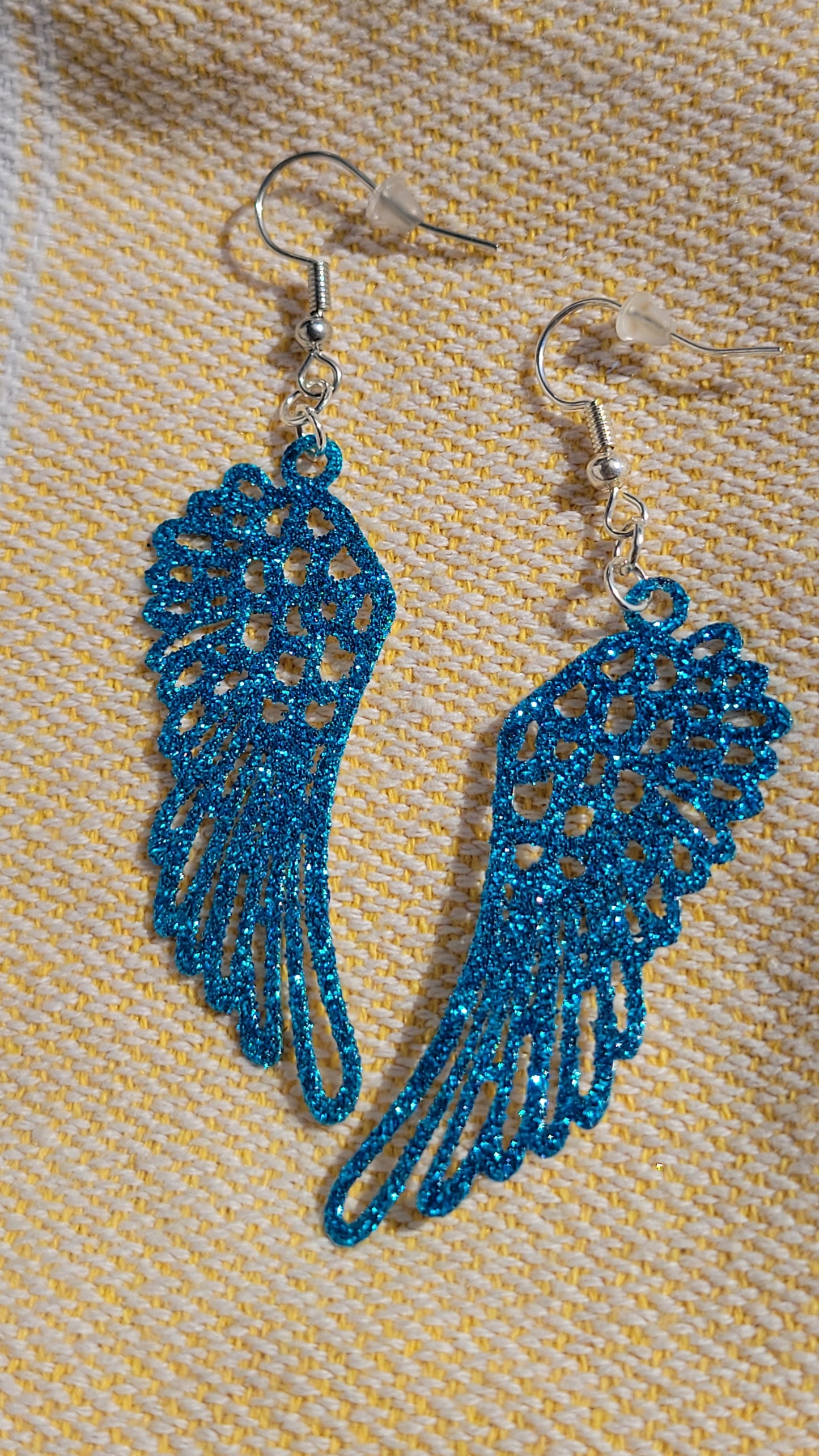 Blue Glittered Wing Earrings