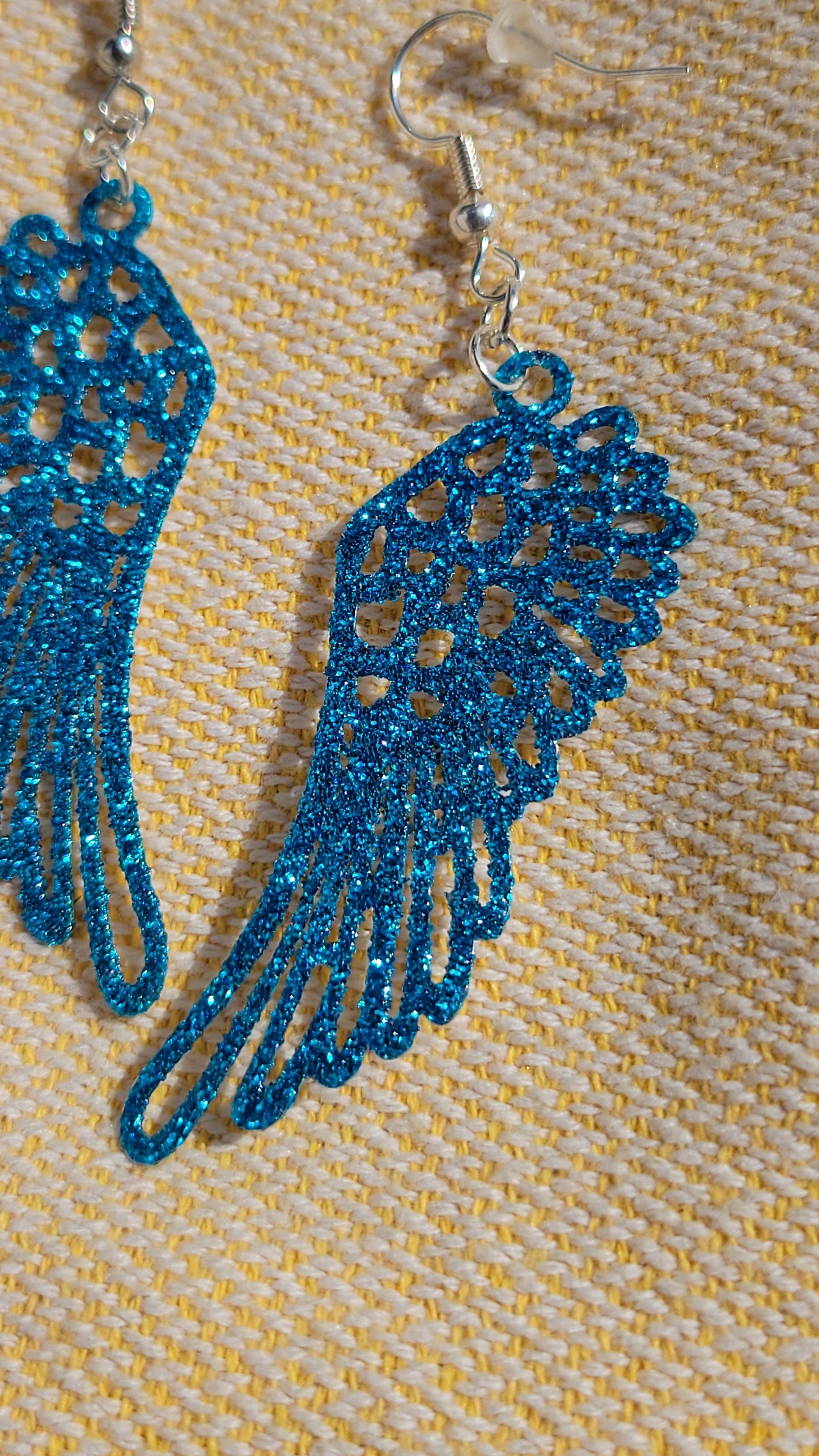 Blue Glittered Wing Earrings