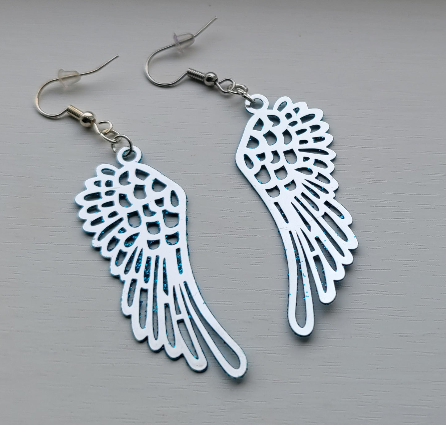 Blue Glittered Wing Earrings