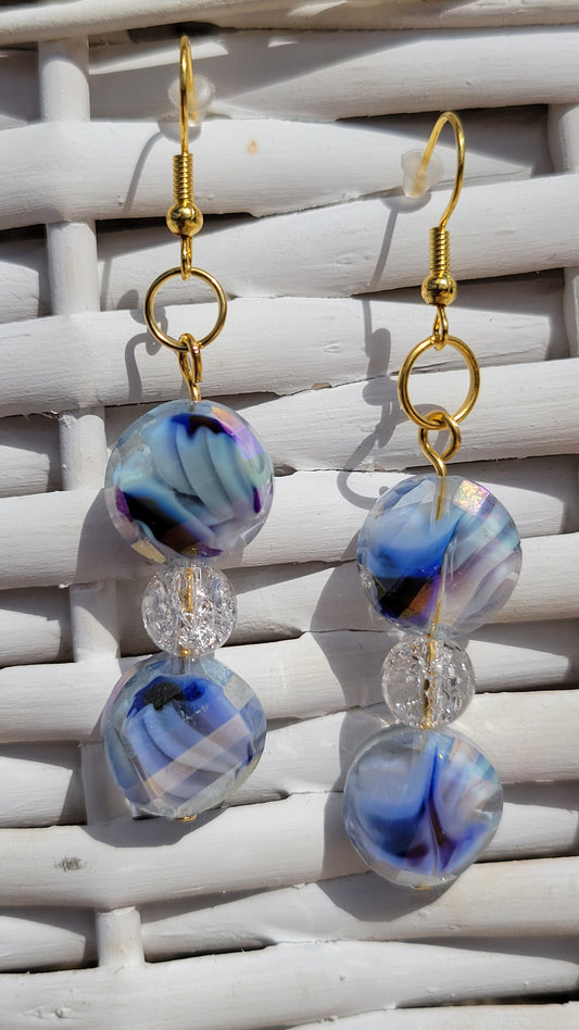 Blue Glass Swirl w/ Crackle Earrings