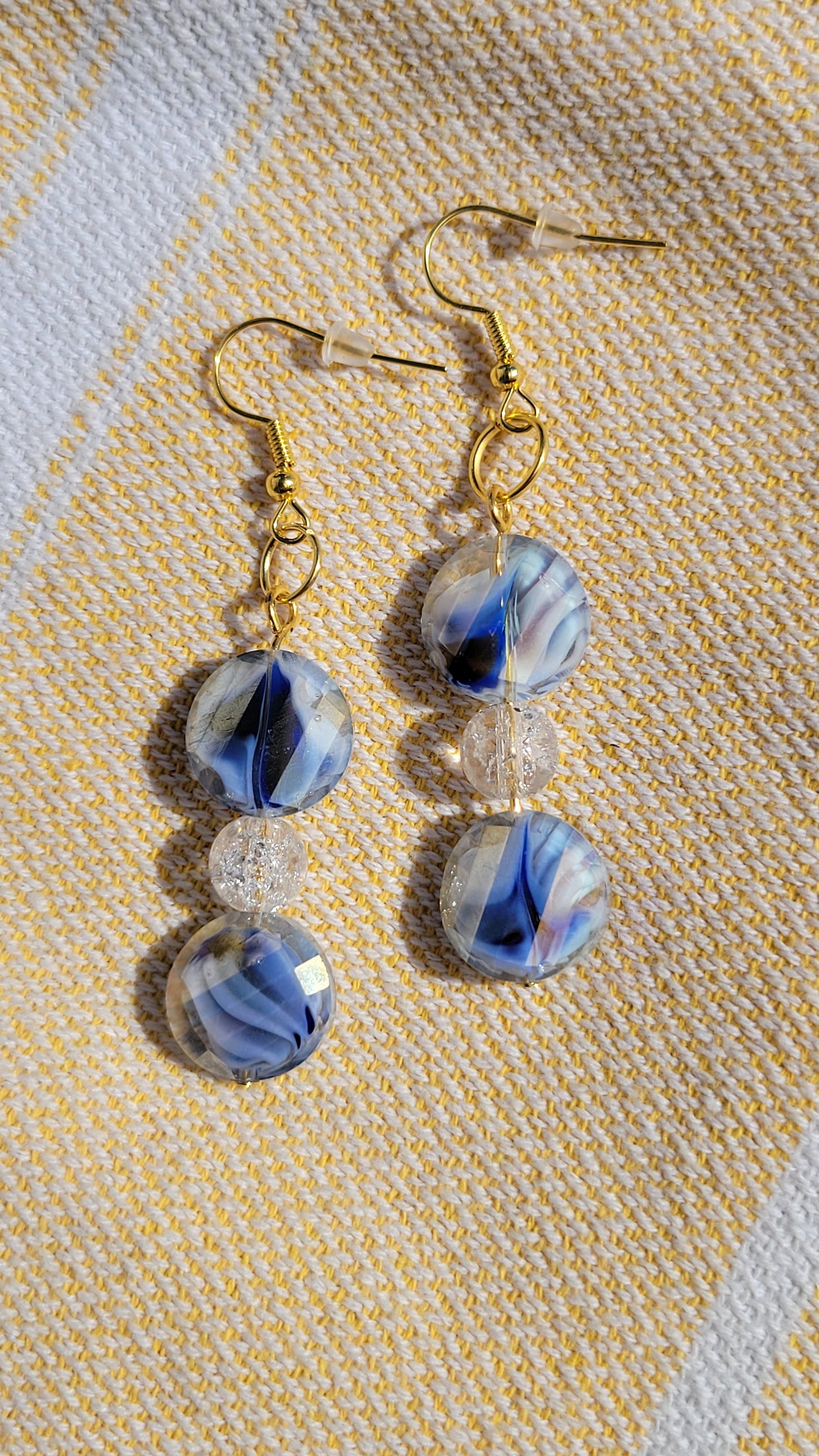 Blue Glass Swirl w/ Crackle Earrings