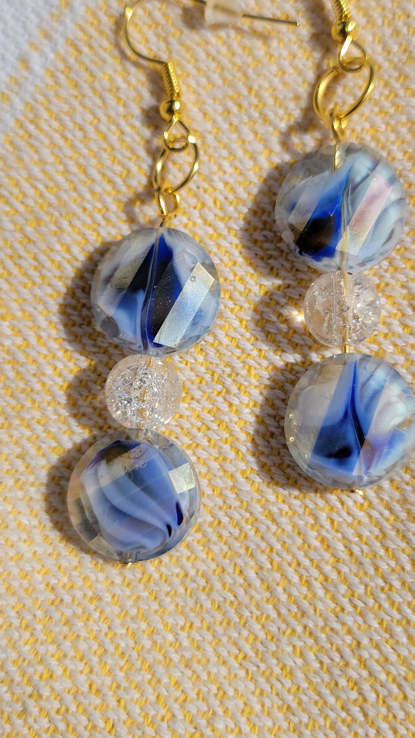 Blue Glass Swirl w/ Crackle Earrings