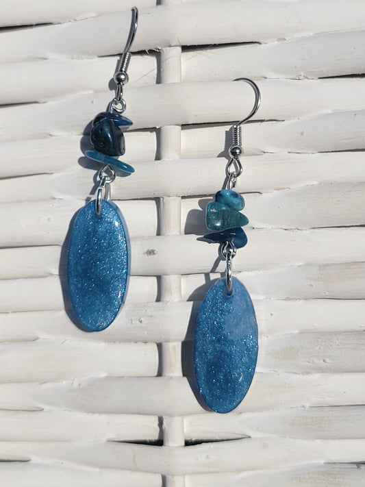 Small Resin Blue with Blue Apatite Earrings