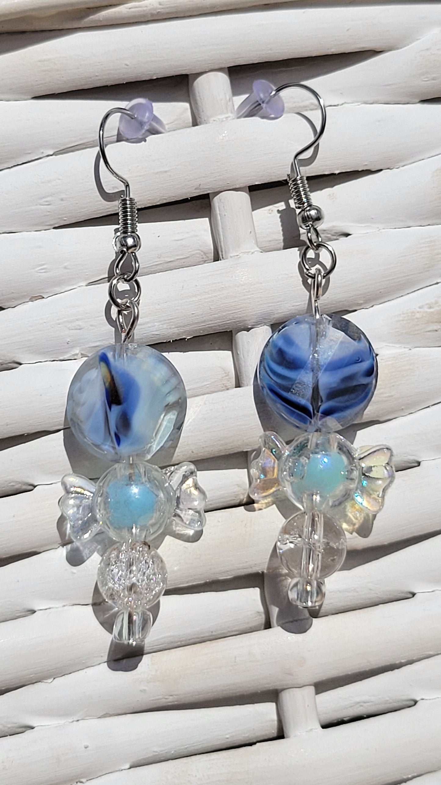 Blue Glass Candy Earrings