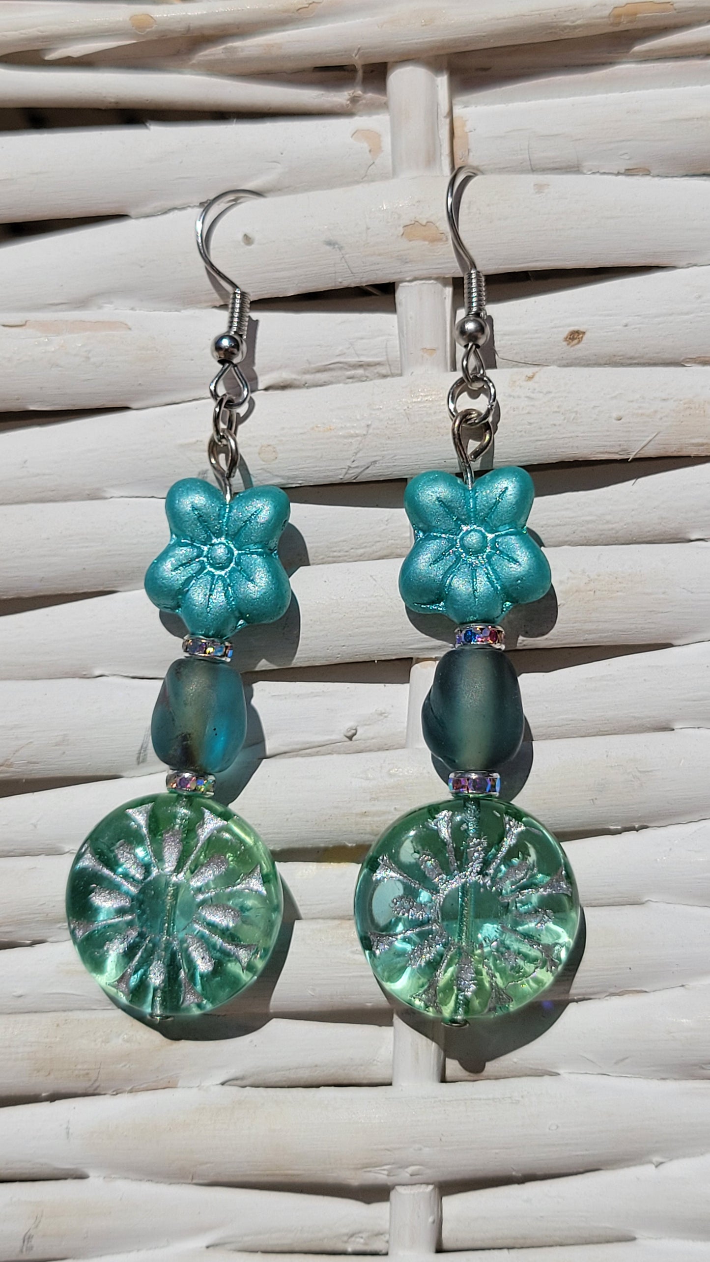 Blue Flower Beaded Earrings