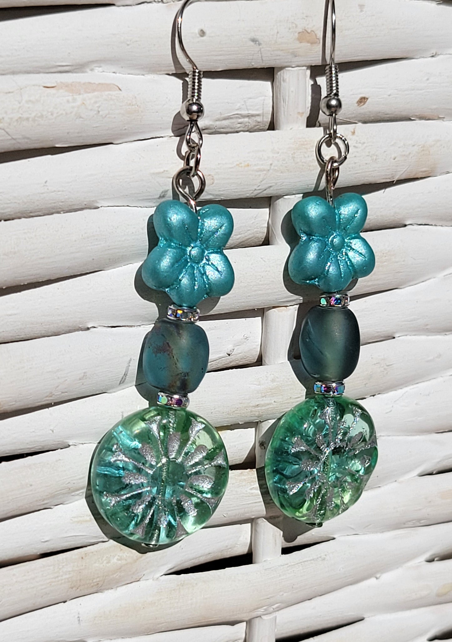 Blue Flower Beaded Earrings