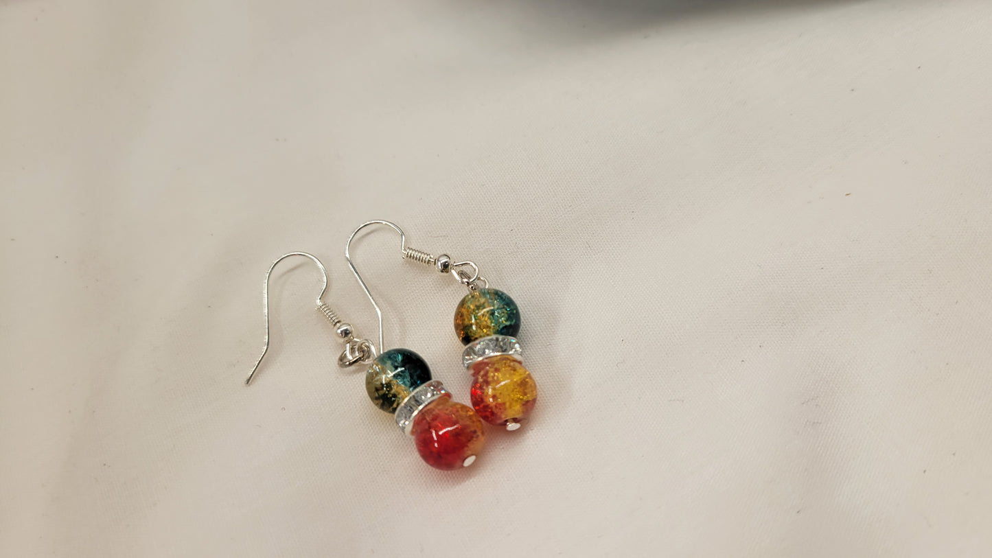 Pink and Blue Glass Bead Earrings