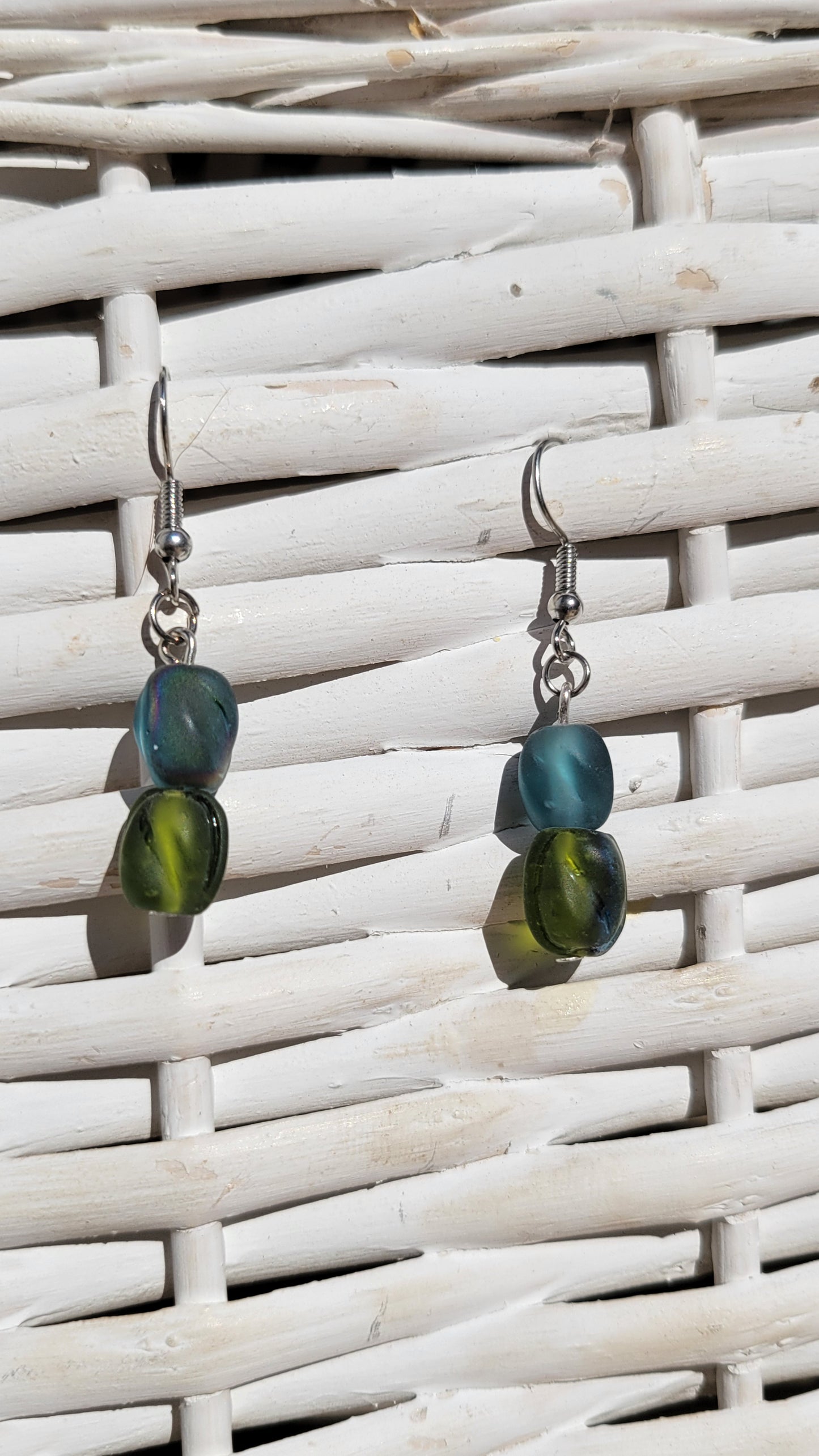 Blue/Green Iridescent Bead Earrings