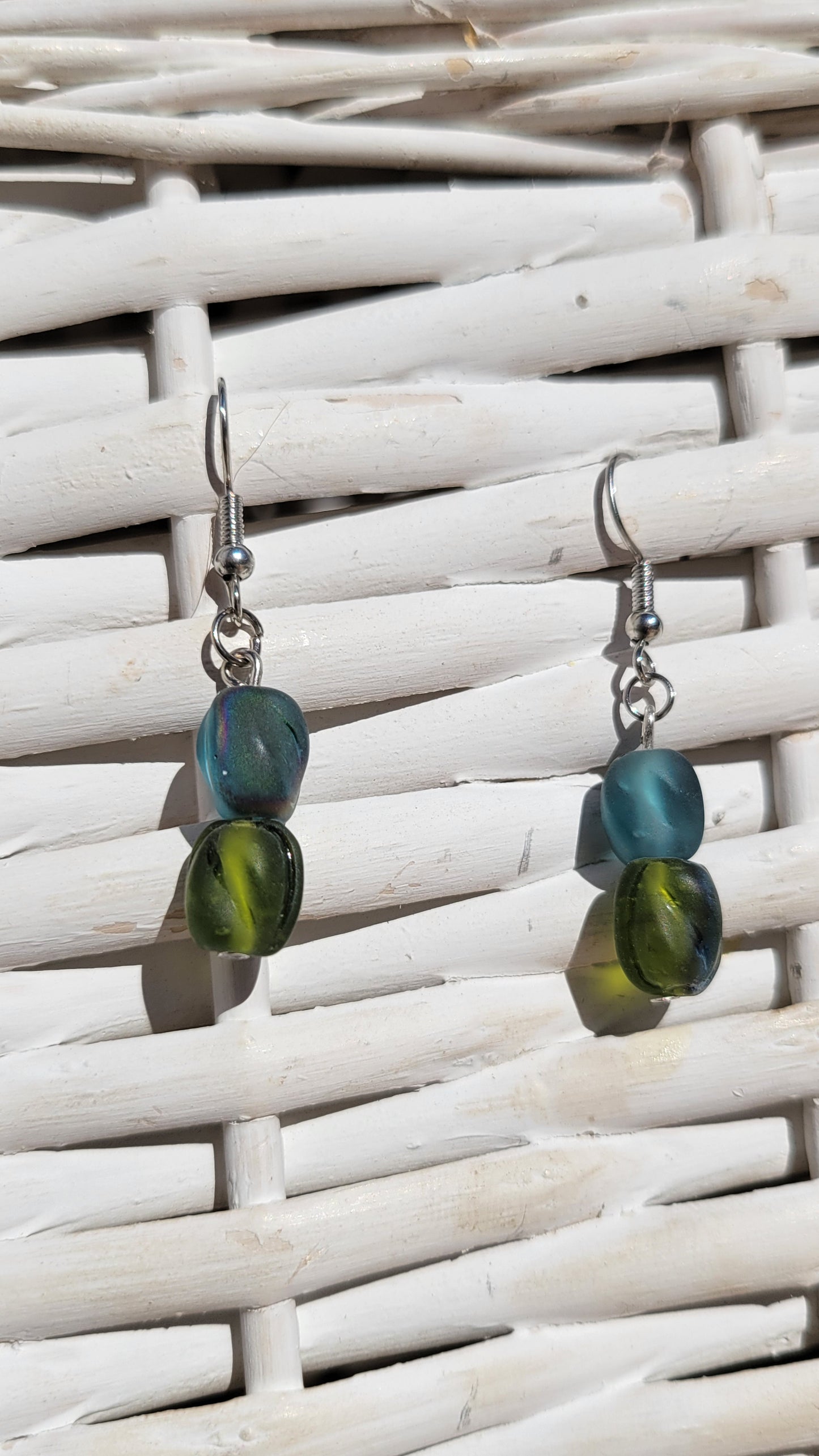 Blue/Green Iridescent Bead Earrings