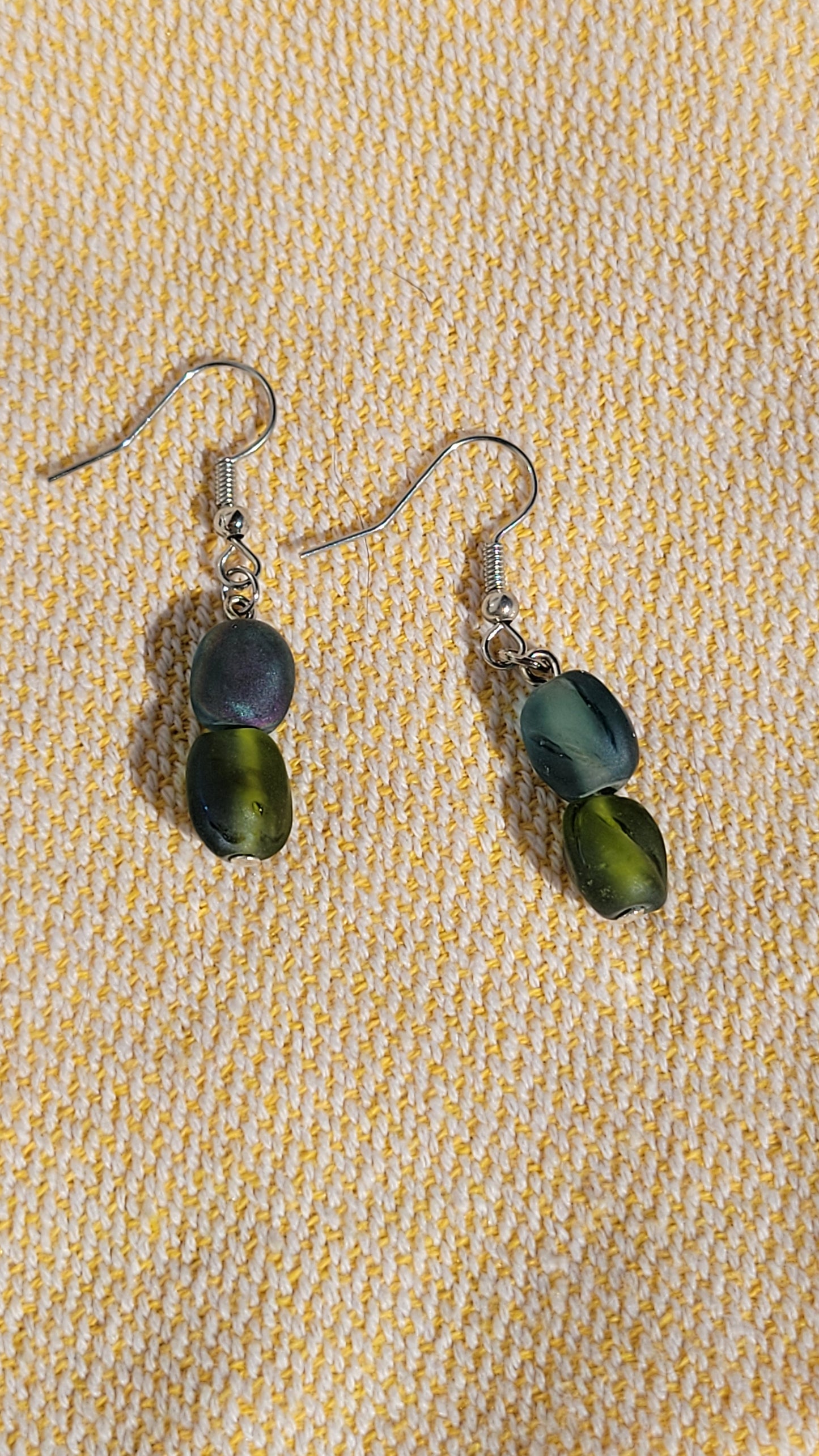 Blue/Green Iridescent Bead Earrings