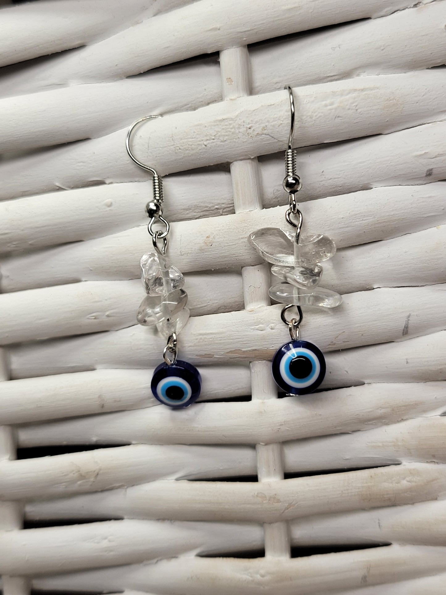 Clear Quartz Evil Eye Dangle Earrings