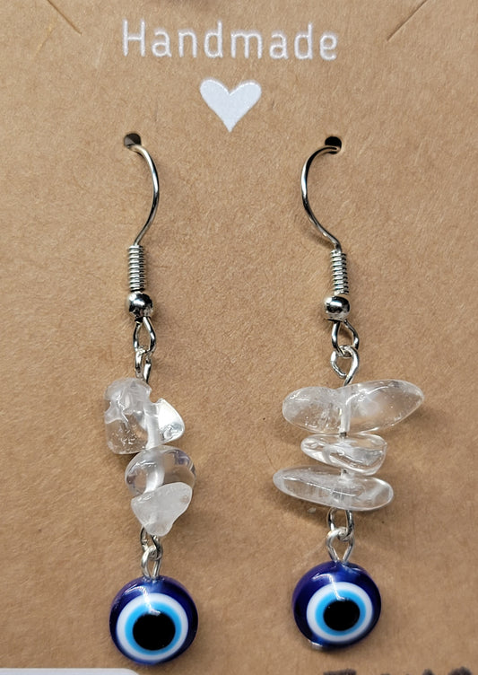 Clear Quartz Evil Eye Dangle Earrings