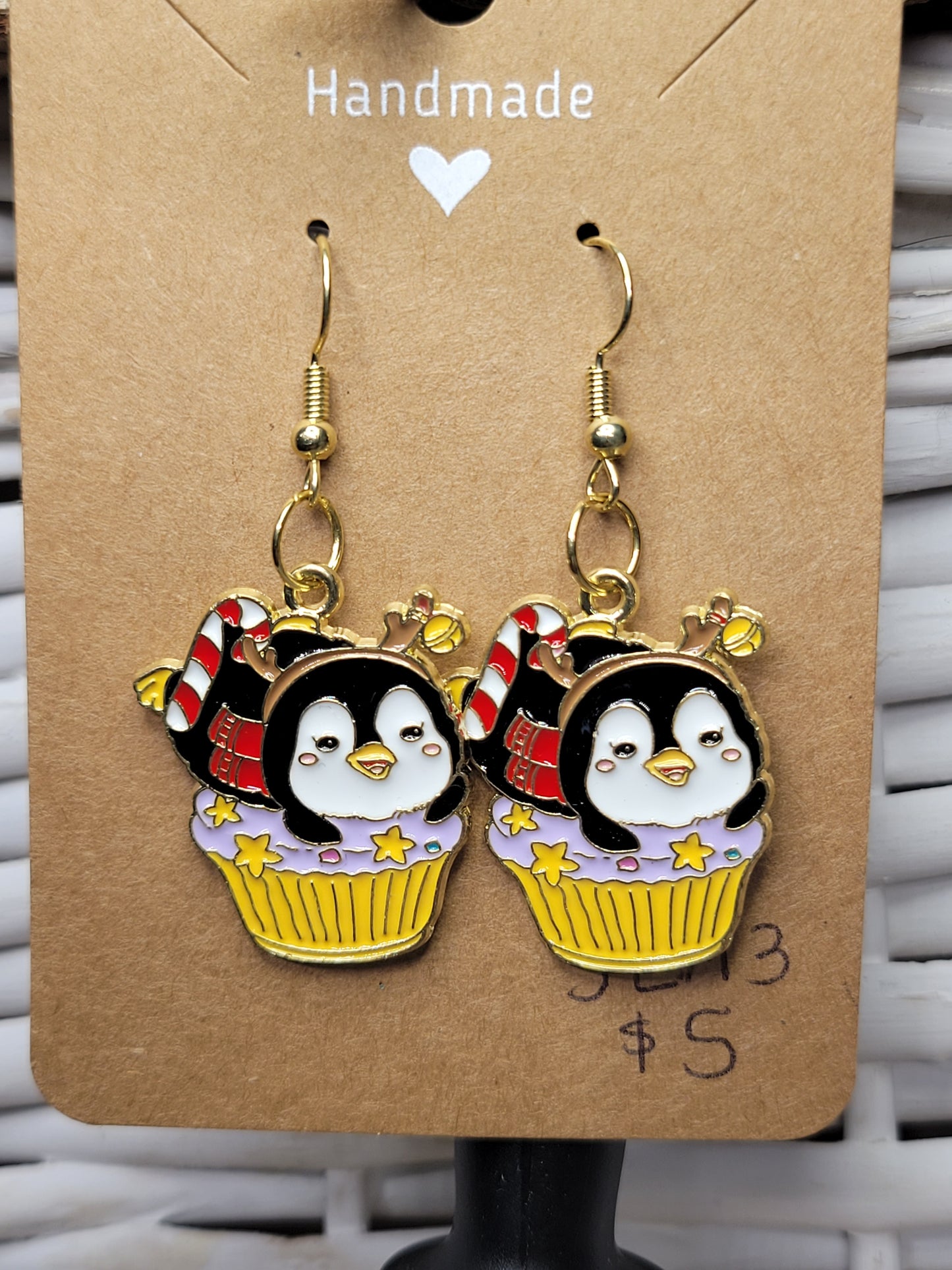 Penguin in Cupcake Dangle Earrings