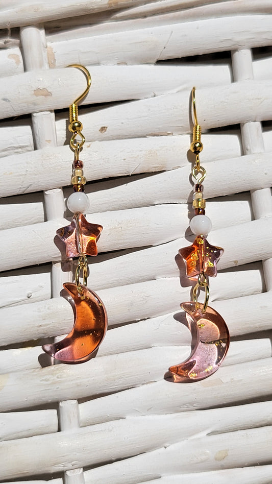 Burgundy Glass Moon Earrings