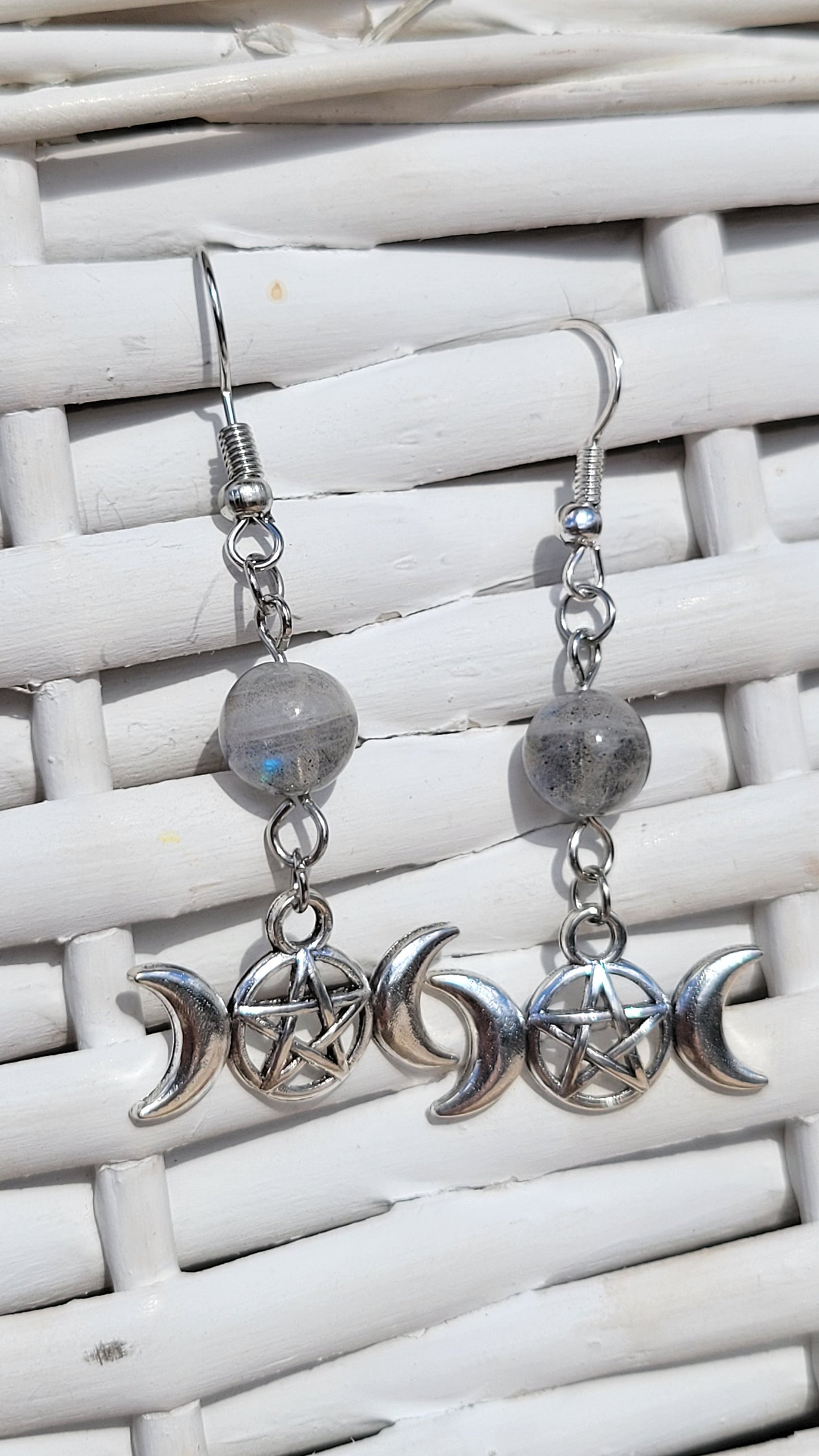 Triple Moon Moonstone Earrings