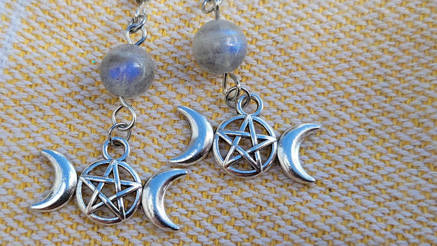 Triple Moon Moonstone Earrings