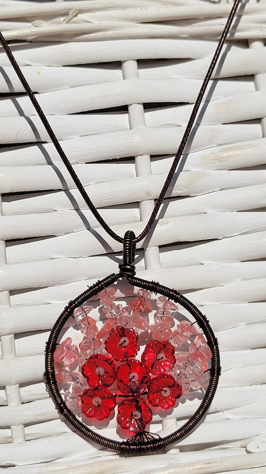 Flowers Round Pendant Necklace