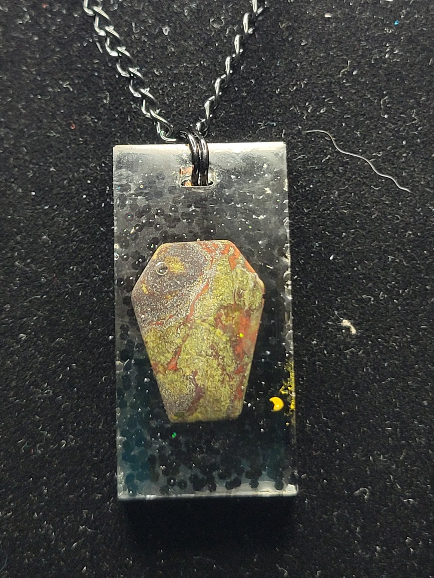 African Bloodstone Coffin in Resin Necklace