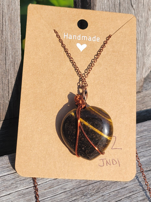 Tiger's Eye Heart Wire Wrapped Necklace