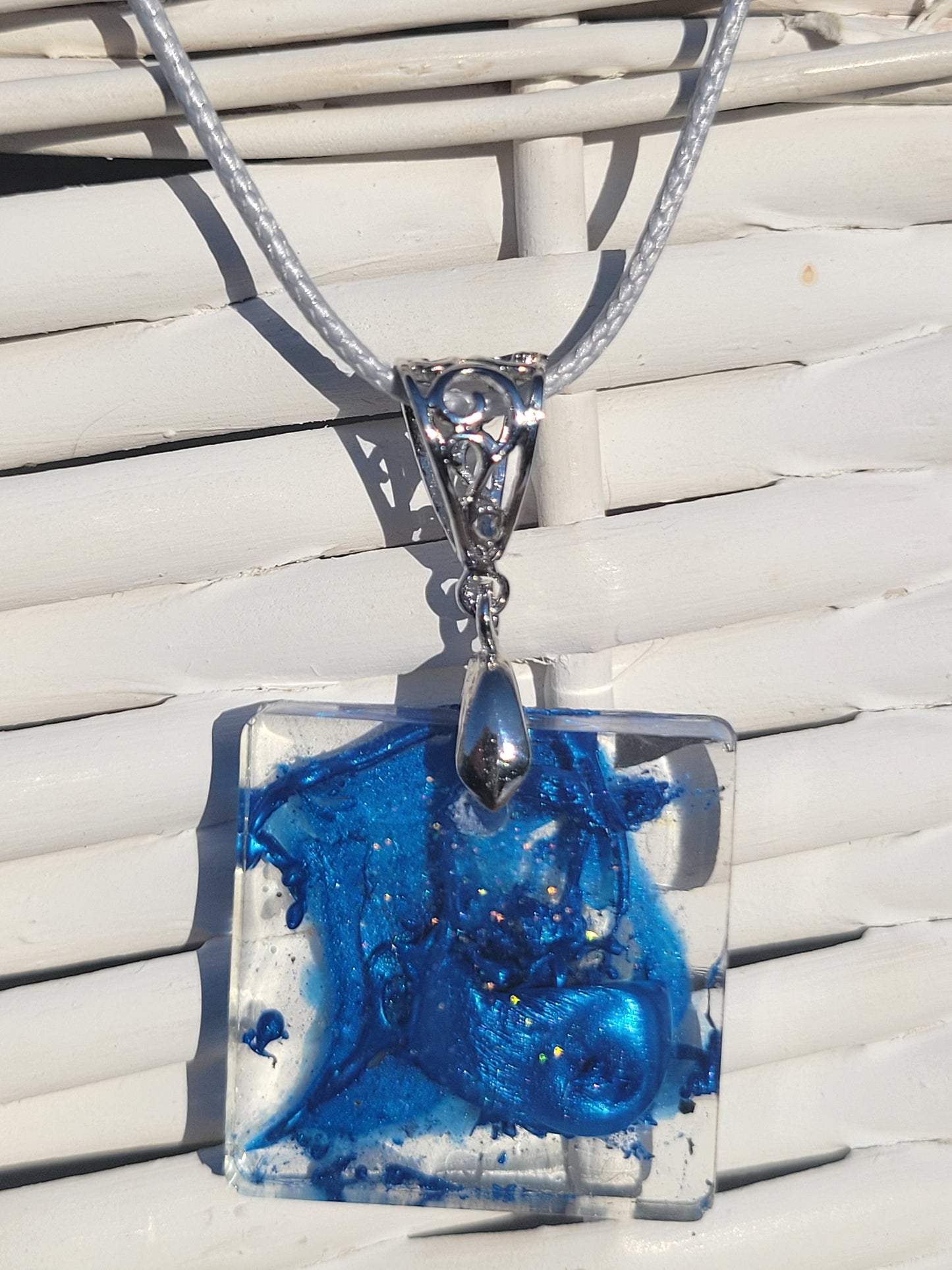 Blue Painted Resin Necklace