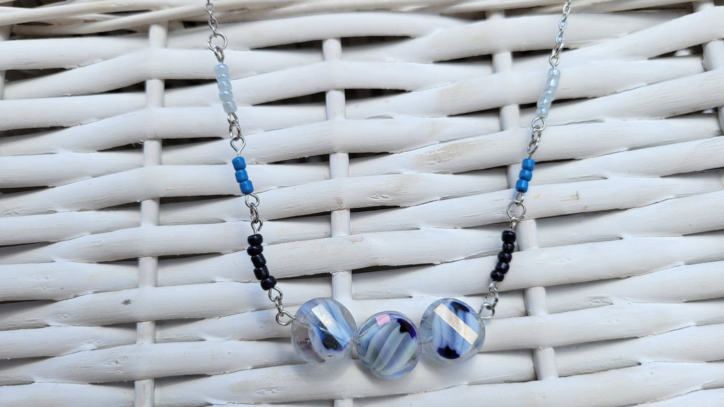 Blue Glass Swirl Chain Necklace