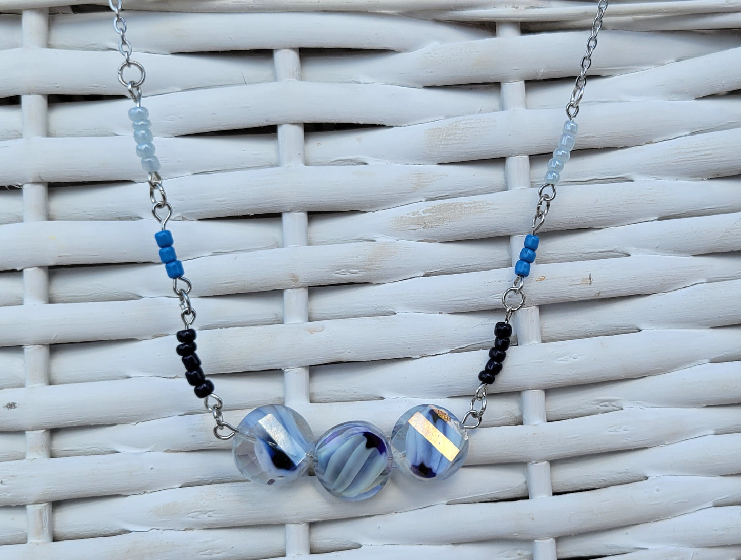 Blue Glass Swirl Chain Necklace