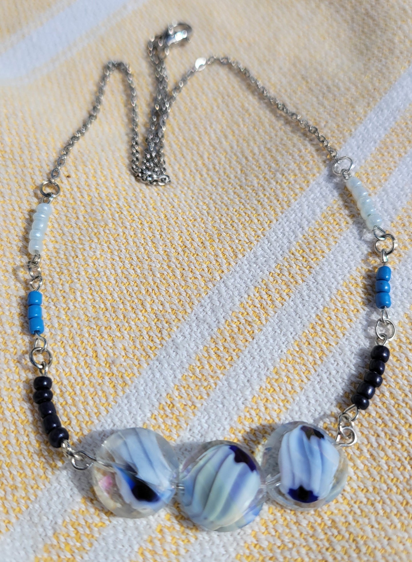 Blue Glass Swirl Chain Necklace