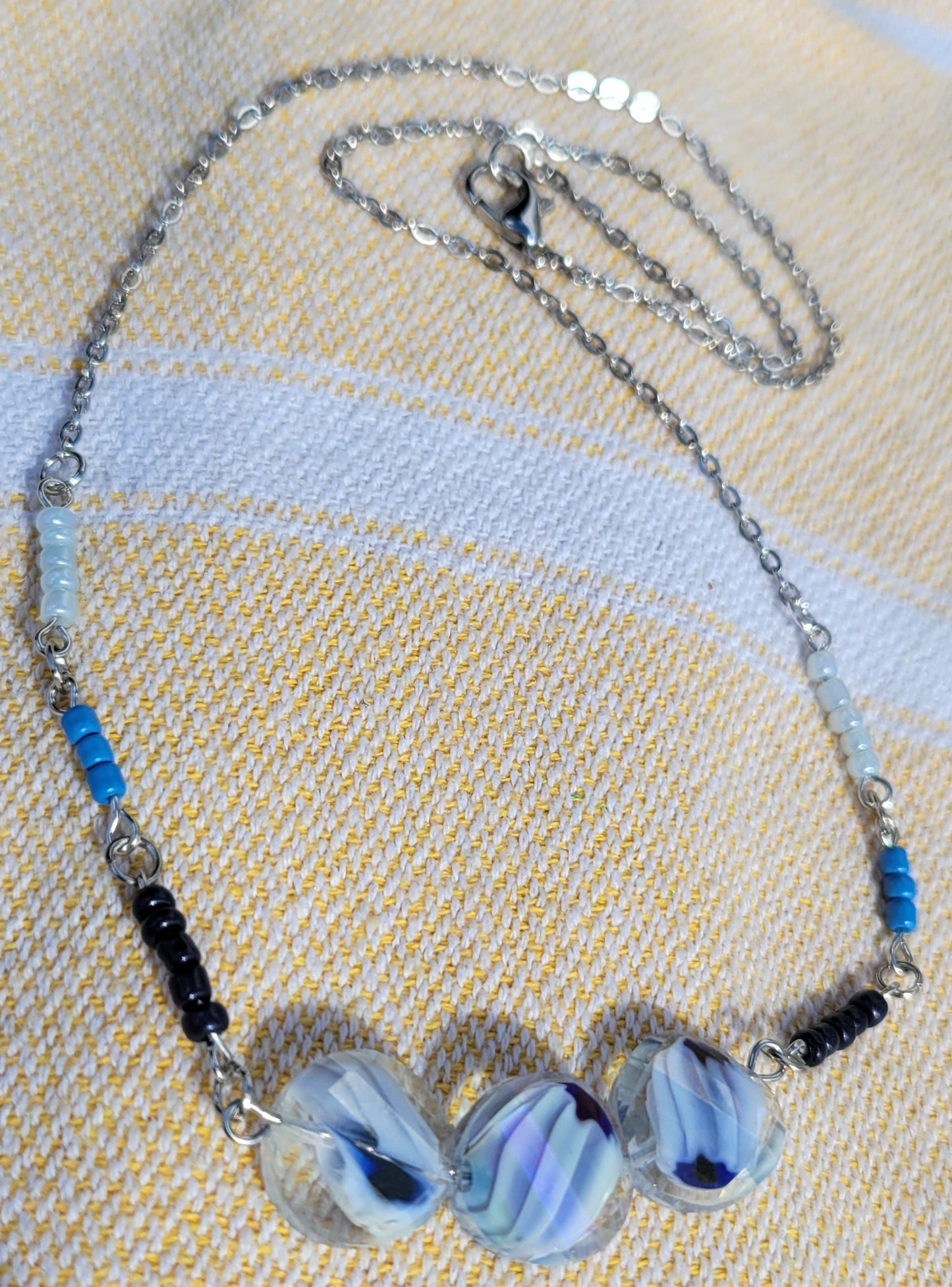 Blue Glass Swirl Chain Necklace