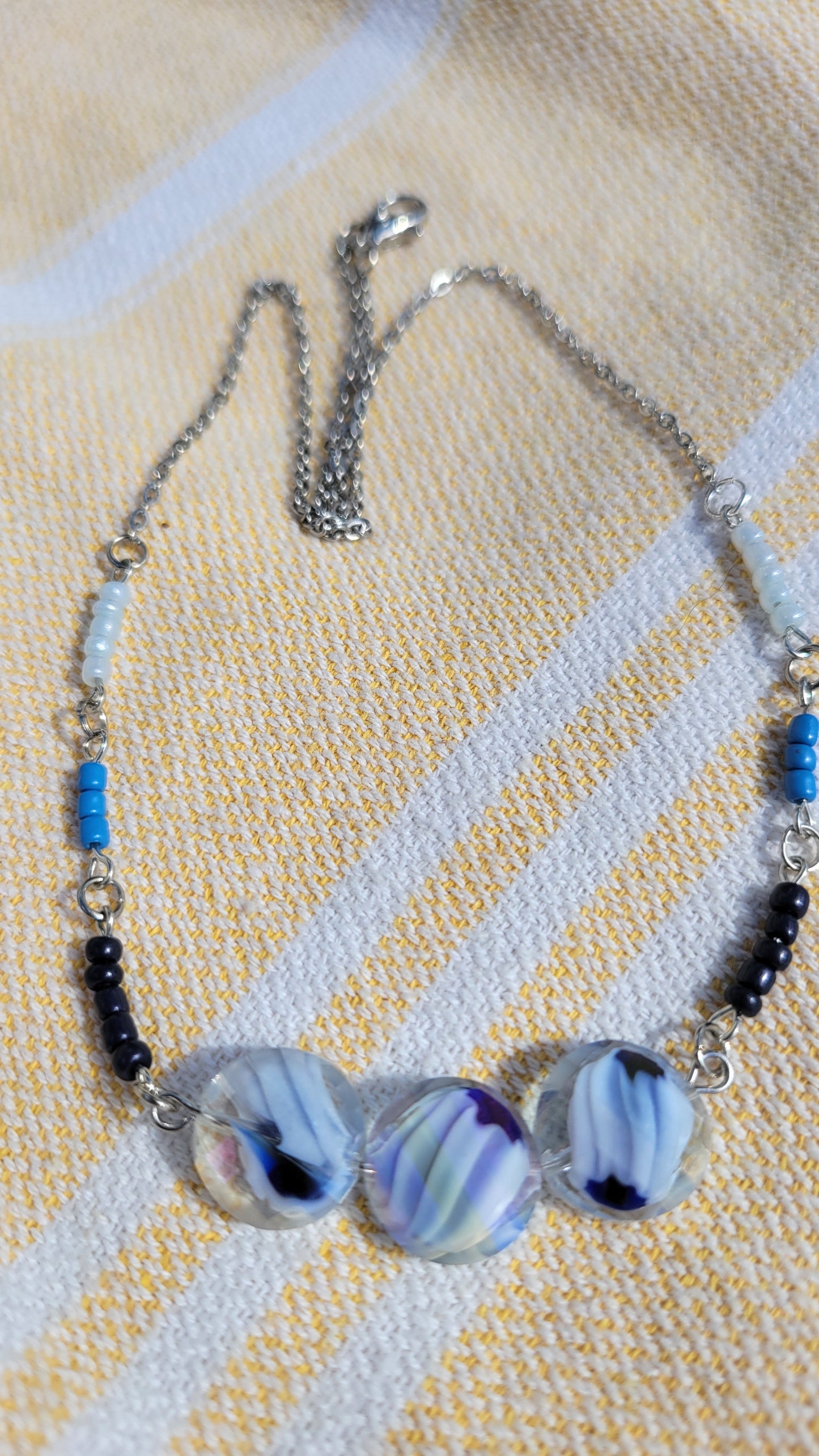 Blue Glass Swirl Chain Necklace