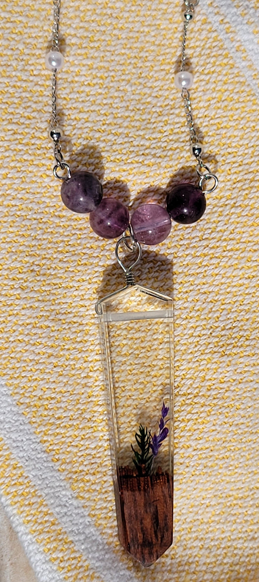 Lavender Pendant w/ Fluorite Necklace