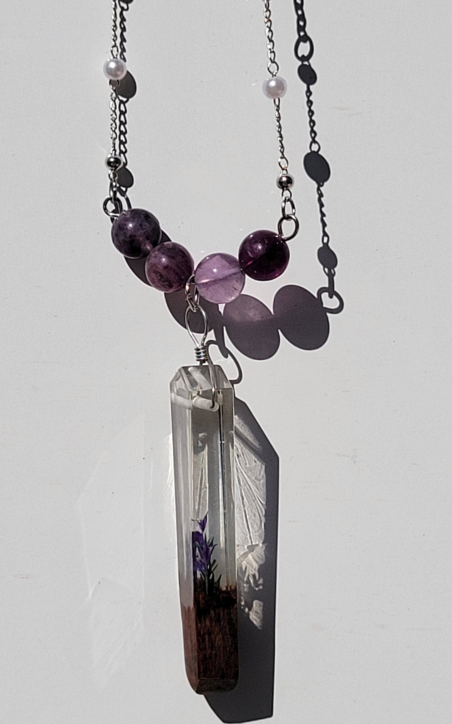 Lavender Pendant w/ Fluorite Necklace