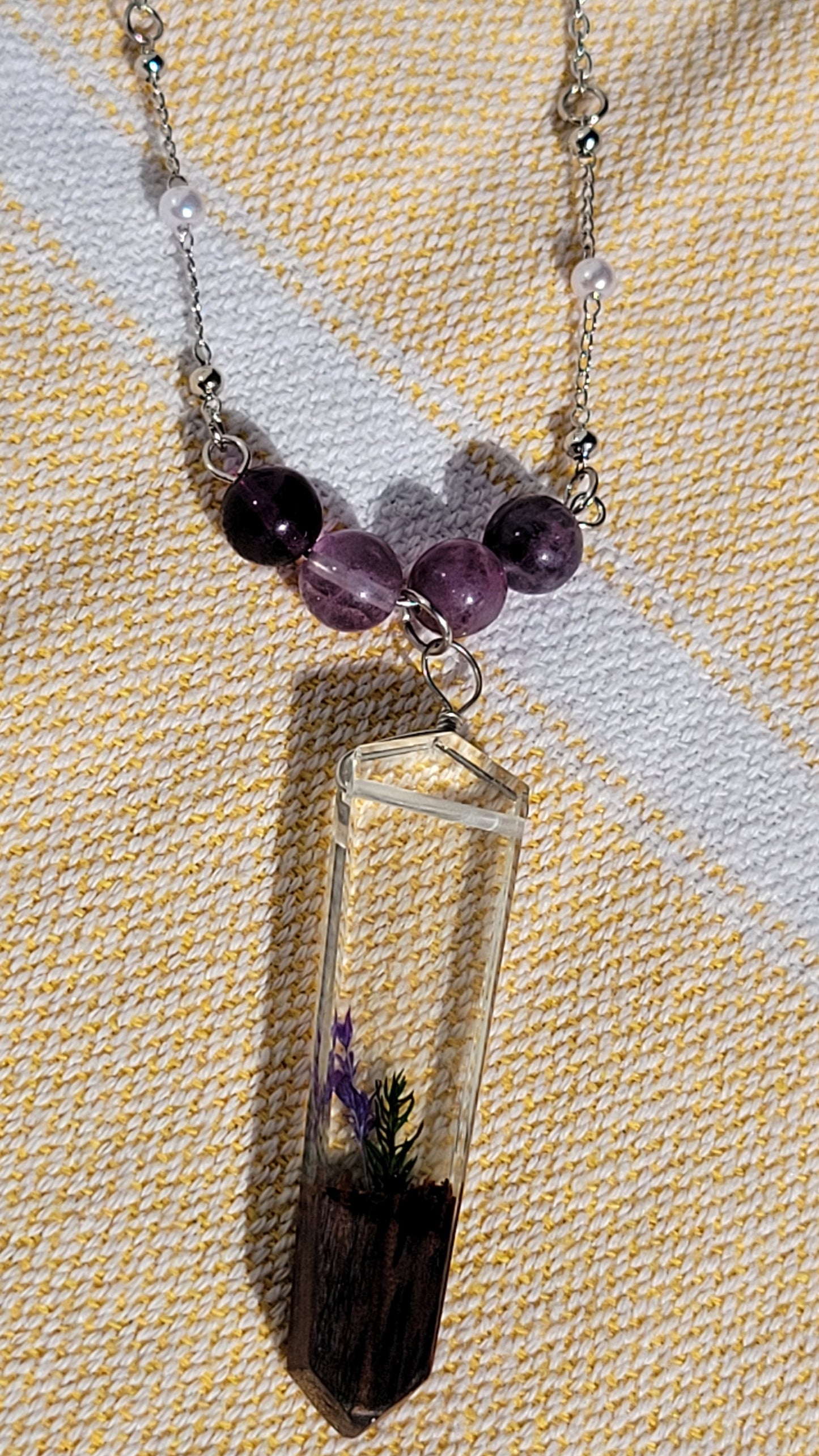 Lavender Pendant w/ Fluorite Necklace