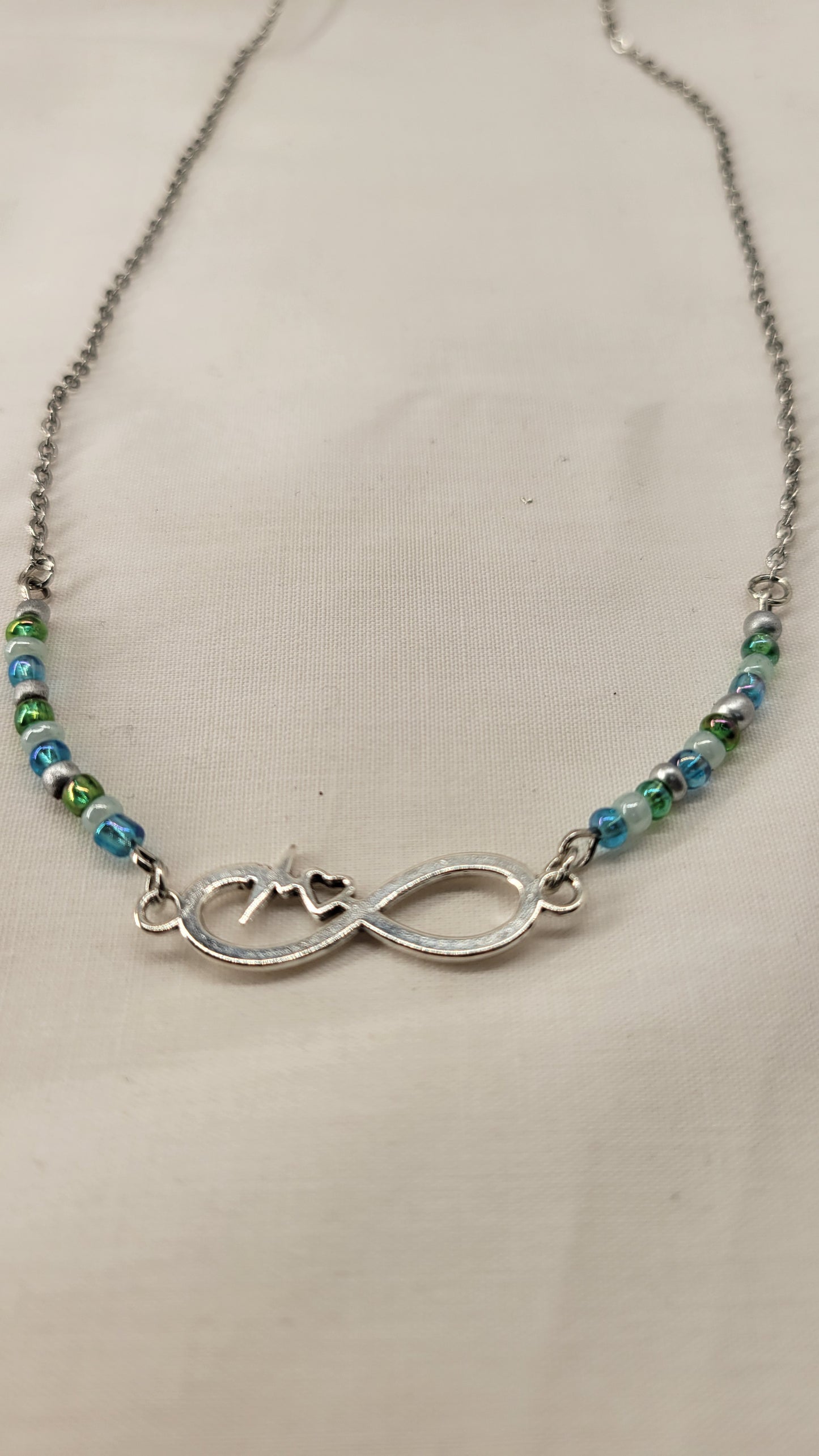 Infinity Love with Green & Blue Beads Necklace