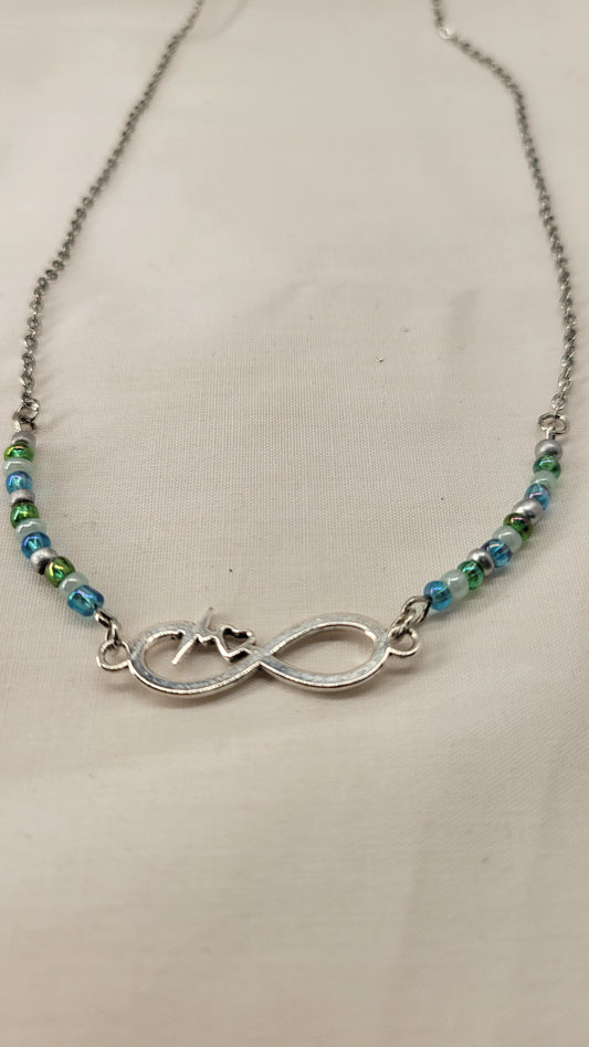 Infinity Love with Green & Blue Beads Necklace