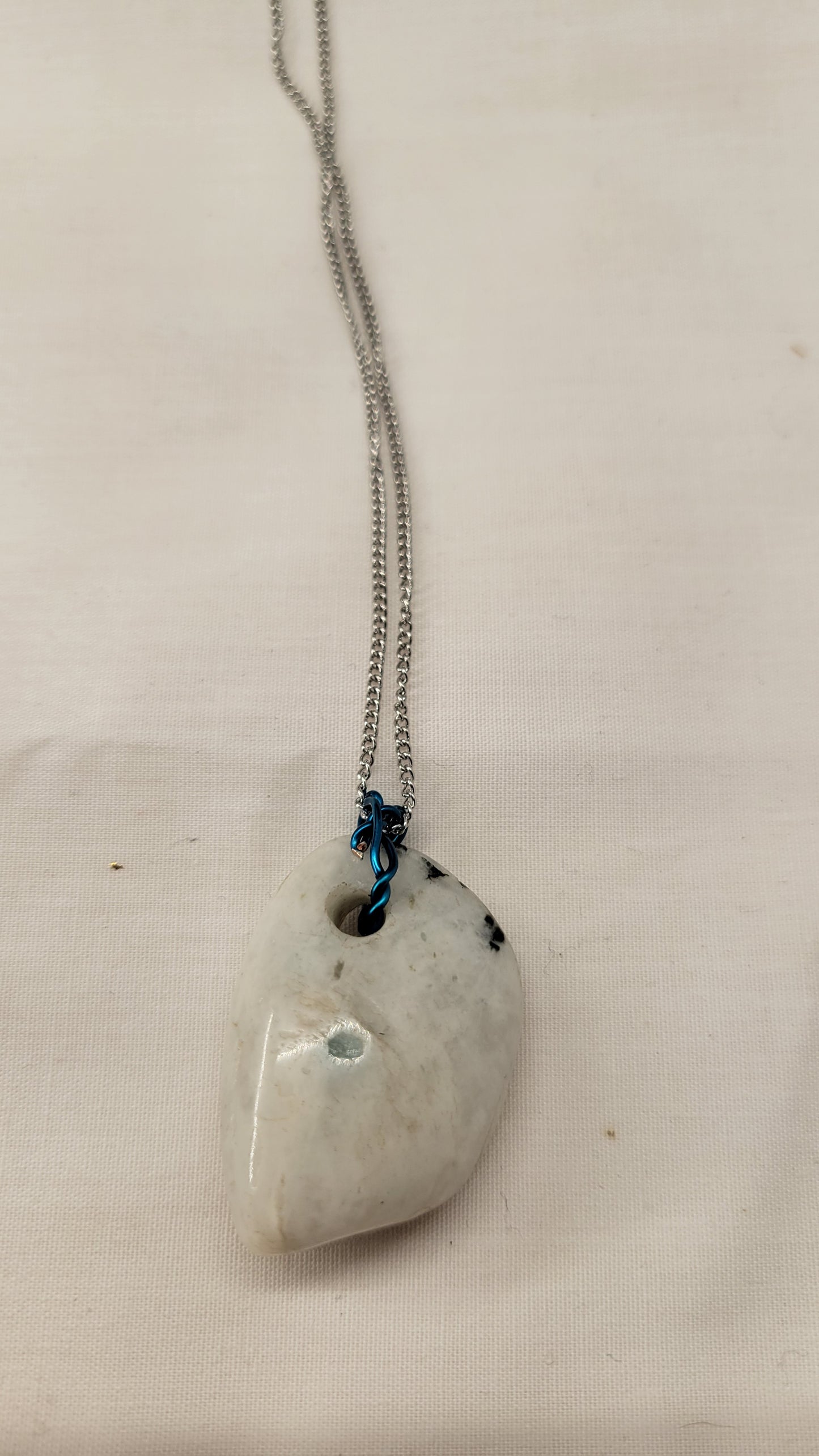 Moonstone Tumbler w/ Blue Wire Necklace