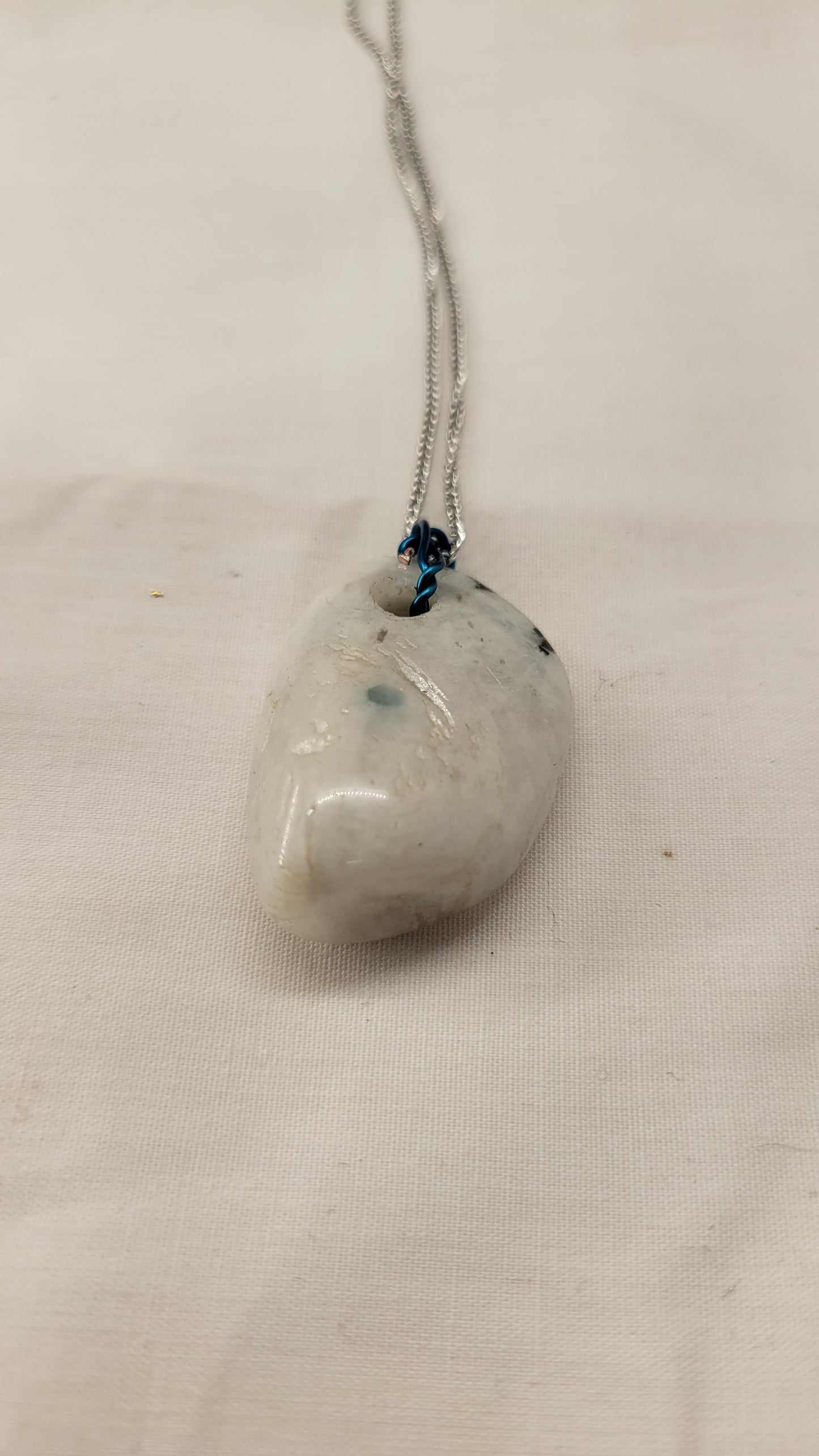 Moonstone Tumbler w/ Blue Wire Necklace